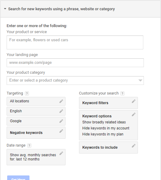 Search New Keywords using Phrase Website Category